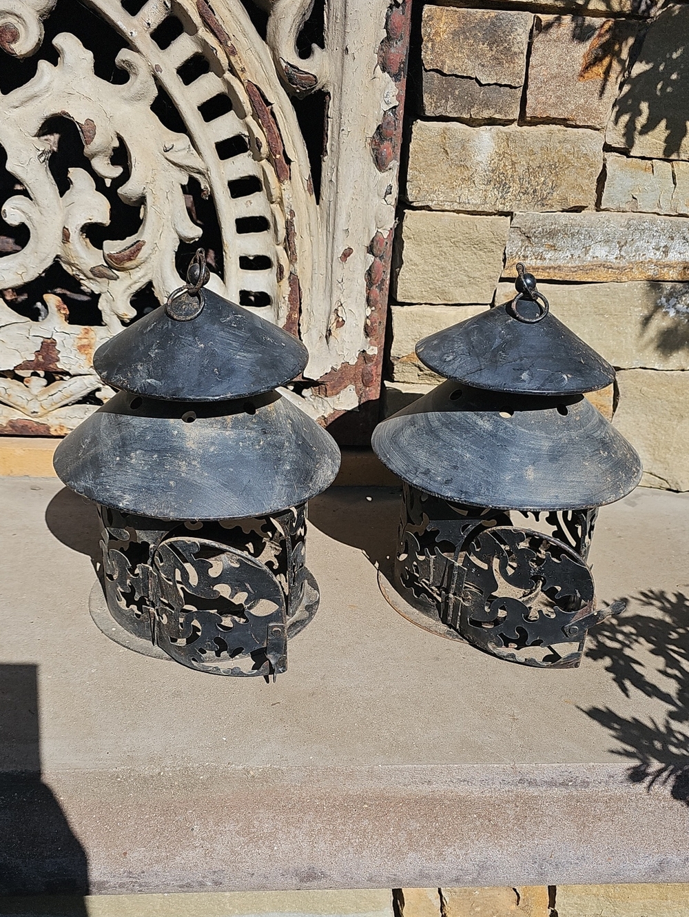 Rustic Black Metal Lanterns - Set of 2